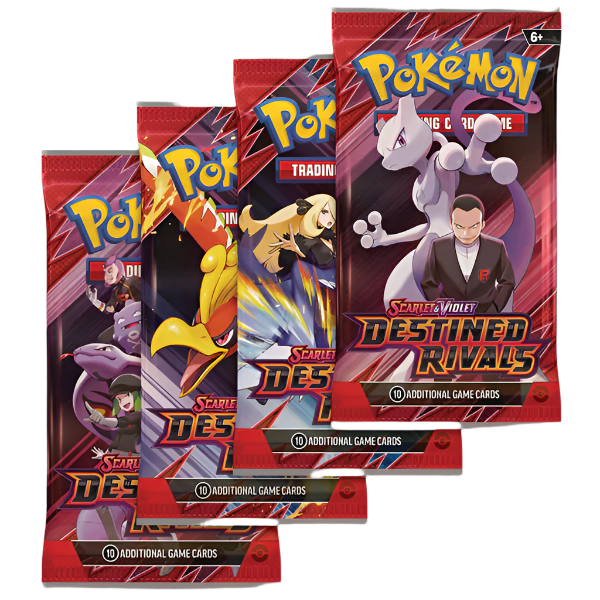Pokémon TCG: SV10 - Destined Rivals - 4 Booster-pakker Artsæt – et sæt med fire boosterpakker, hver med unikt artwork og 10 spændende kort!
