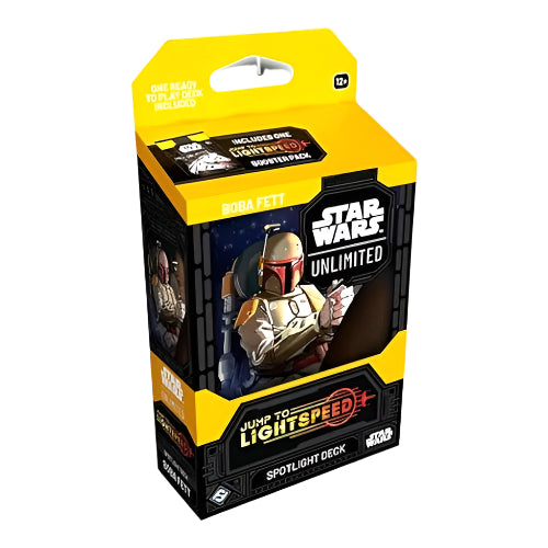Star Wars Unlimited Jump to Lightspeed Spotlight Deck: Boba Fett – 50-korts pre-bygget deck med en boosterpakke, perfekt til intense dueller.