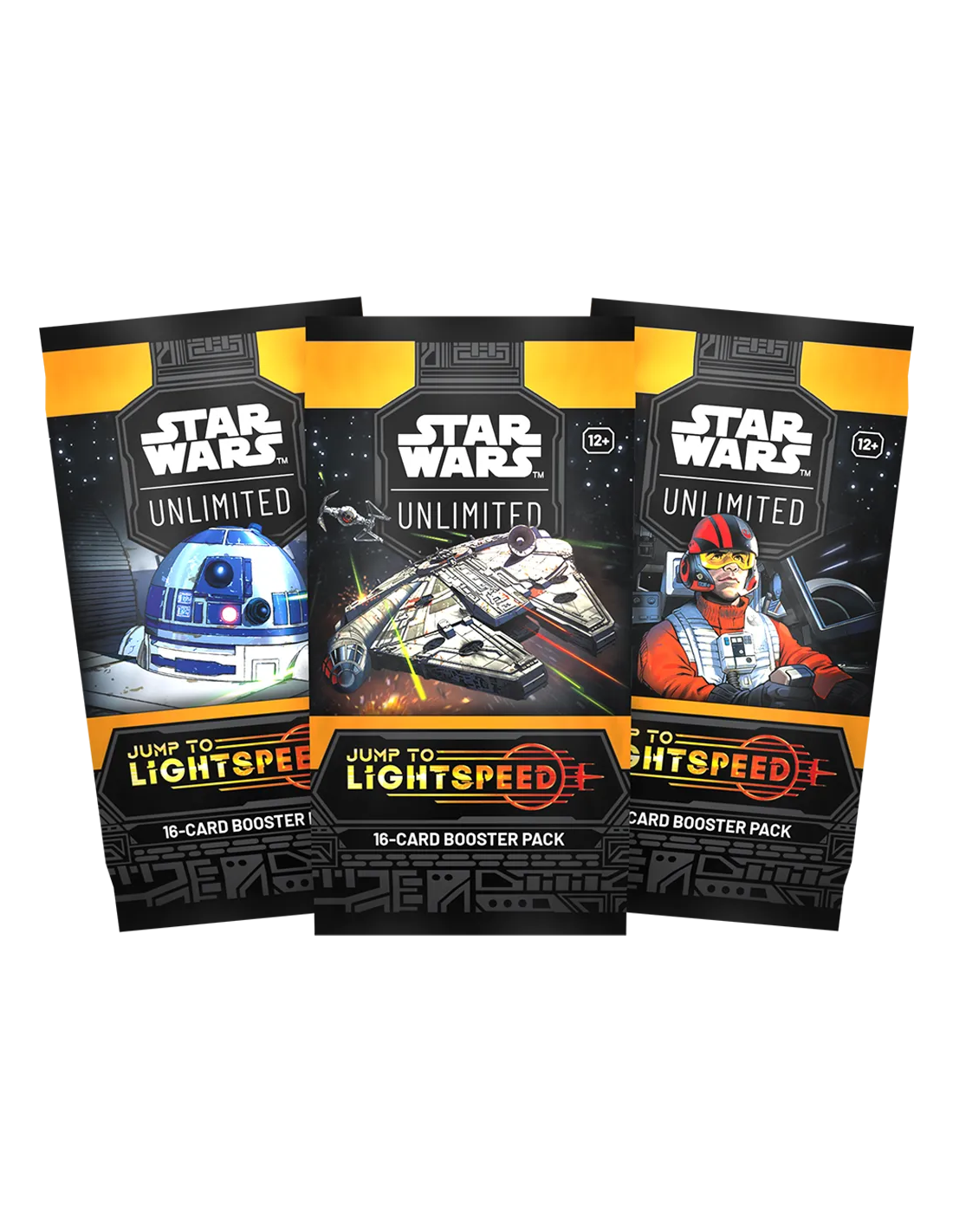 Star Wars: Unlimited Jump to Lightspeed Booster Pack med 16 kort, inkl. sjældne og legendariske kort, perfekt til spændende dueller.