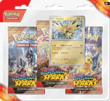 Pokémon TCG: Scarlet & Violet - Surging Sparks 3-booster blister – indeholder tre boosterpakker til udvidelse af din kortsamling og Zapdos promo kort.