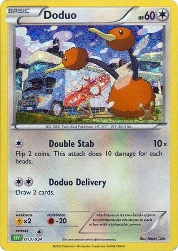 Pokémon TCG Classic-kort af Doduo 013/034 fra Venusaur Deck med retroillustration af Doduo i løb, begge hoveder fokuseret og klar til kamp.