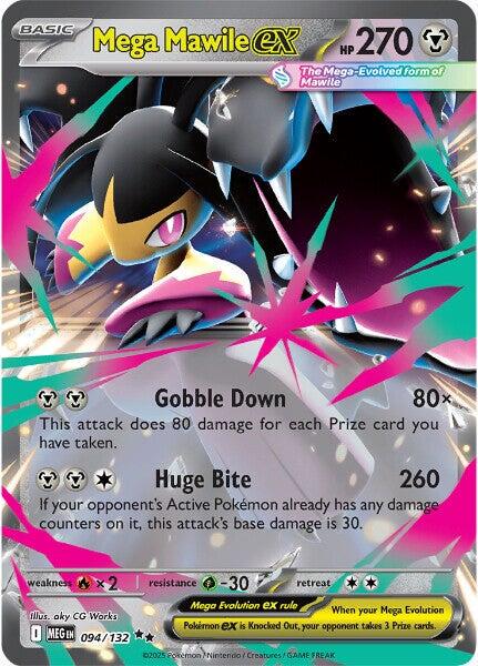 Pokémon Mega Mawile EX 094/132 Ultra Rare holo‑kort med Mega Mawile i Mega‑udviklingsform.
