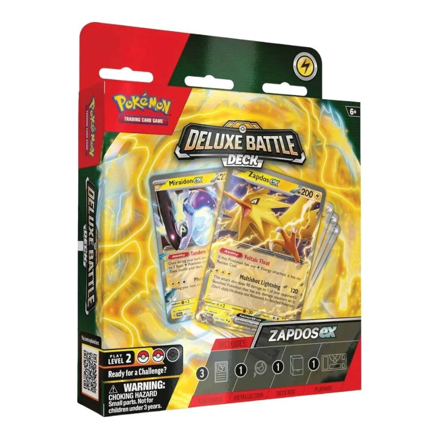 Pokémon TCG: Deluxe Battle Deck – Zapdos ex. Et elektrificerende deck med stærke kort til intense Pokémon-kampe.