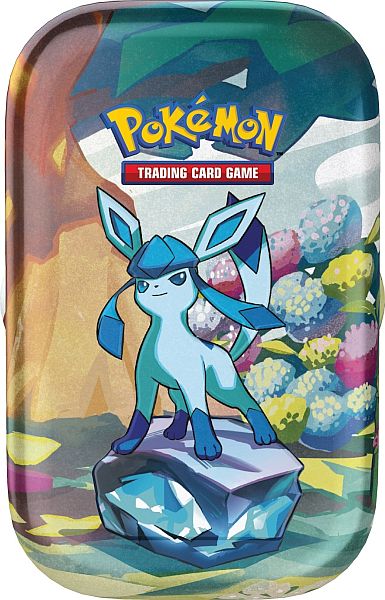 Pokémon SV8.5 Prismatic Evolutions Mini Tin – stilfuld tin med eksklusivt design, indeholder booster-pakker, mønt og kodekort til Pokémon TCG Live.