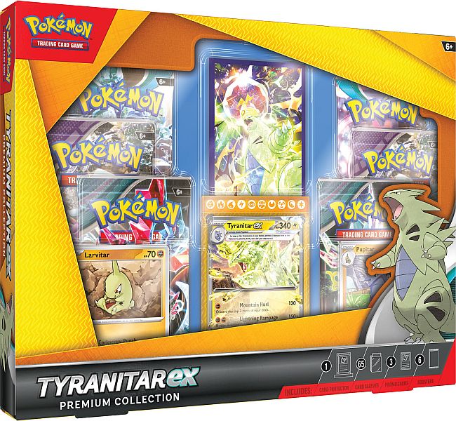Pokémon Tyranitar ex Premium Collection – en episk samling med Tyranitar ex-kort og strategiske booster-pakker til Pokémon-kampe.
