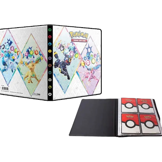 Pokémon Prismatic Evolutions 4-lommer mappe – elegant kortmappe med fire lommer, ideel til sikker opbevaring af dine Pokémon-kort.
