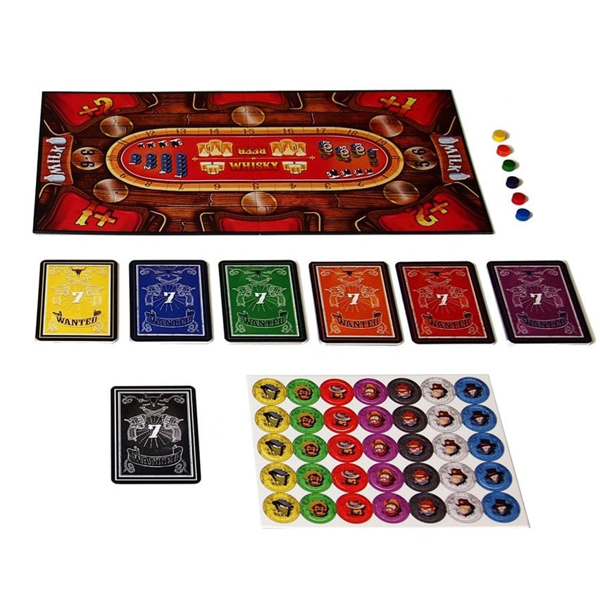 Wanted 7 brætspil – et spændende western-spil med strategi og bluffelementer.