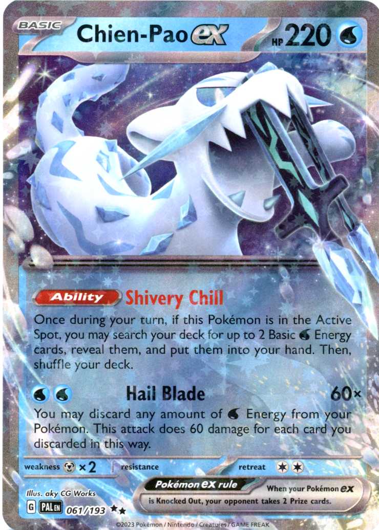 Chien-Pao ex-kort fra SV02 Paldea Evolved-serien (#061/193) – flot artwork og stærke kampfærdigheder.
