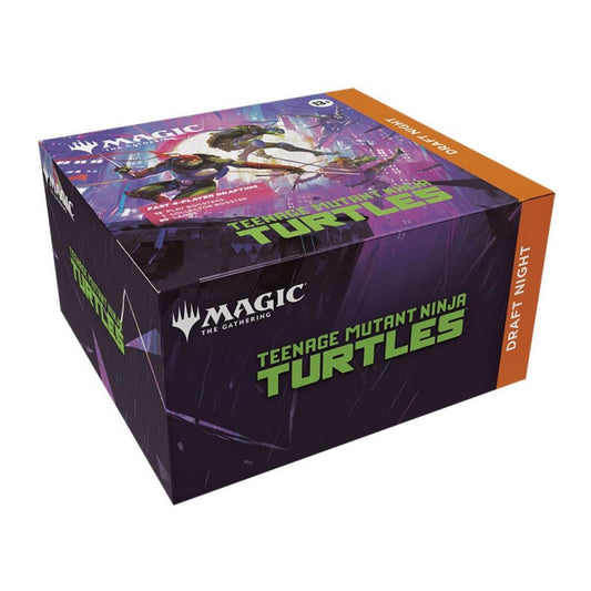 MTG Teenage Mutant Ninja Turtles Draft Night med figurbaserede kort og tematiseret emballage.