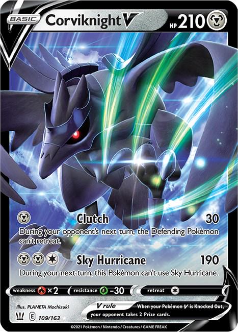 Pokémon Corviknight V – 109/163 fra Battle Styles-serien, ultra sjælden kort med stærke angreb og strategisk spilpotentiale.