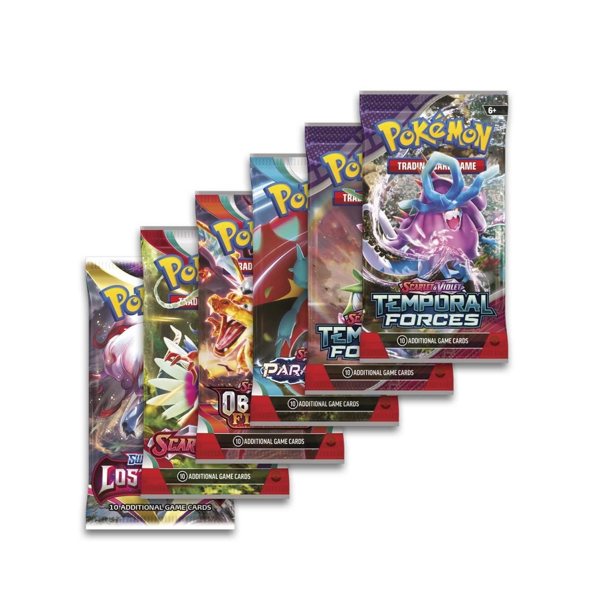 Pokémon Iono Premium Tournament Collection indeholder hele 6 booster pakker fra forskellige SV udvidelser.