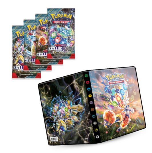 Pokemon SV07 Stellar Crown - 4 Booster-pakker + Mappe