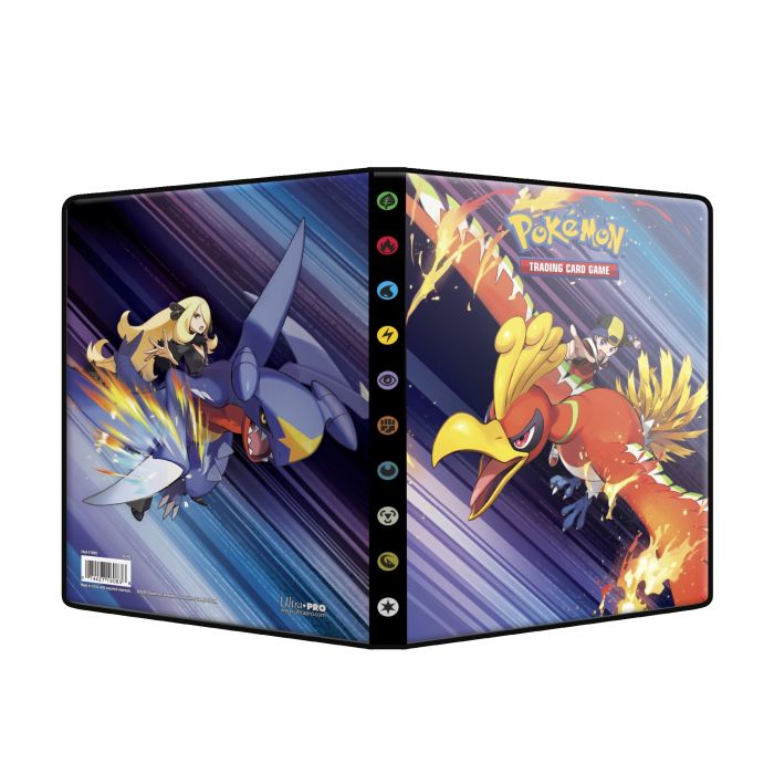 Pokémon SV10 Destined Rivals 4-Pocket Portfolio med full-art design af Ethan & Ho-Oh og Cynthia & Garchomp. Indeholder 12 ark til 80 kort og 4 oversized promos.