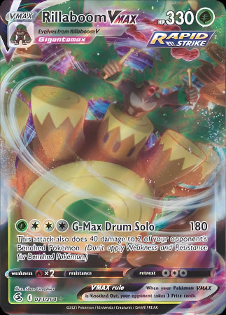 Pokémon Rillaboom VMAX 023/264 - stærkt VMAX-kort fra Fusion Strike-serien.