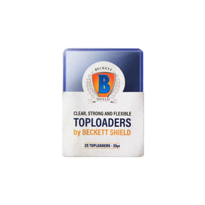 Pakke med 25 Beckett Shield Toploader sleeves (35pt) i klar PETG-plast. Rigid beskyttelse til samlekort i standardstørrelse.