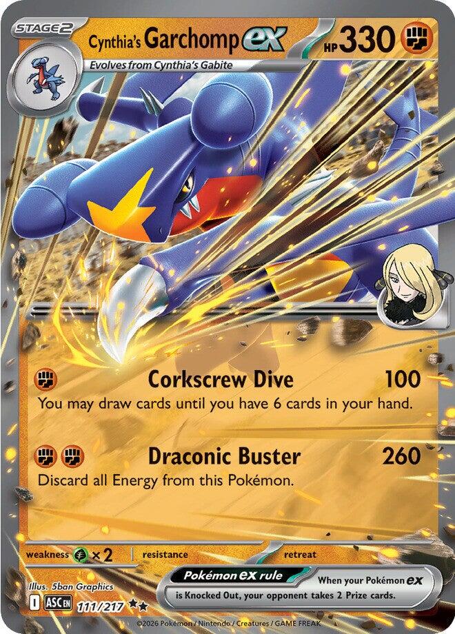 Cynthia’s Garchomp ex er et kort fra ME02.5 Ascended Heroes serien og har nummer 111/217.