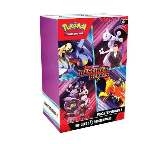 Pokémon Booster Bundle SV10 Destined Rivals med 6 boosterpakker, hver med 10 kort.