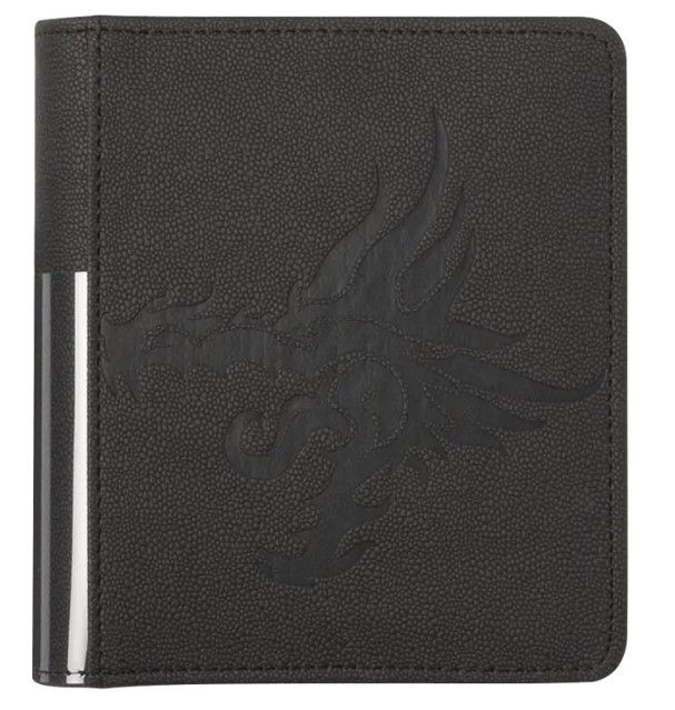 Dragon Shield Card Codex 80 i Iron Grey med elastiklukning og 20 sider med sideloading lommer til opbevaring og visning af 80 samlekort.