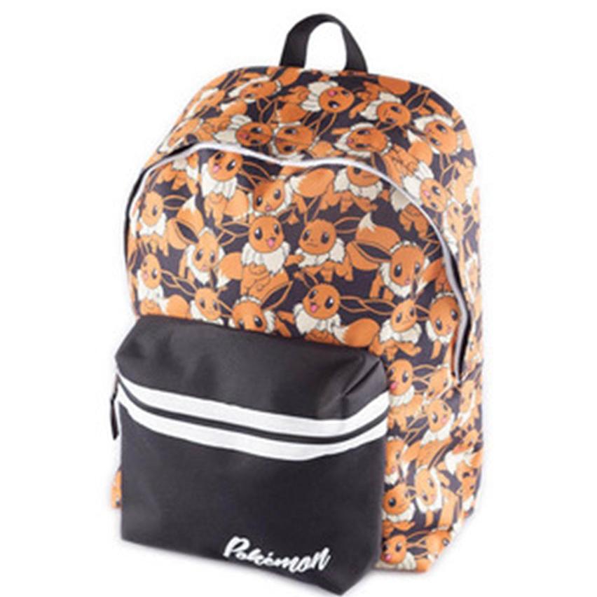 Billede af en sort Pokémon-rygsæk med et flot Eevee-design, ideel til samlere og fans.