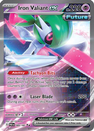 Iron Valiant ex er et Double Rare / Super Rare ex kort fra Pokemon SV04 Paradox Rift serien. -Kortet har nummer 089/182.