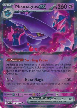 Mismagius ex er et Super Rare ex Pokemon kort fra ME02 Phantasmal Flames serien. 