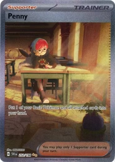 Penny er et Special Illustration Rare kort fra Scarlet & Violet serien og har nummer 252/198.