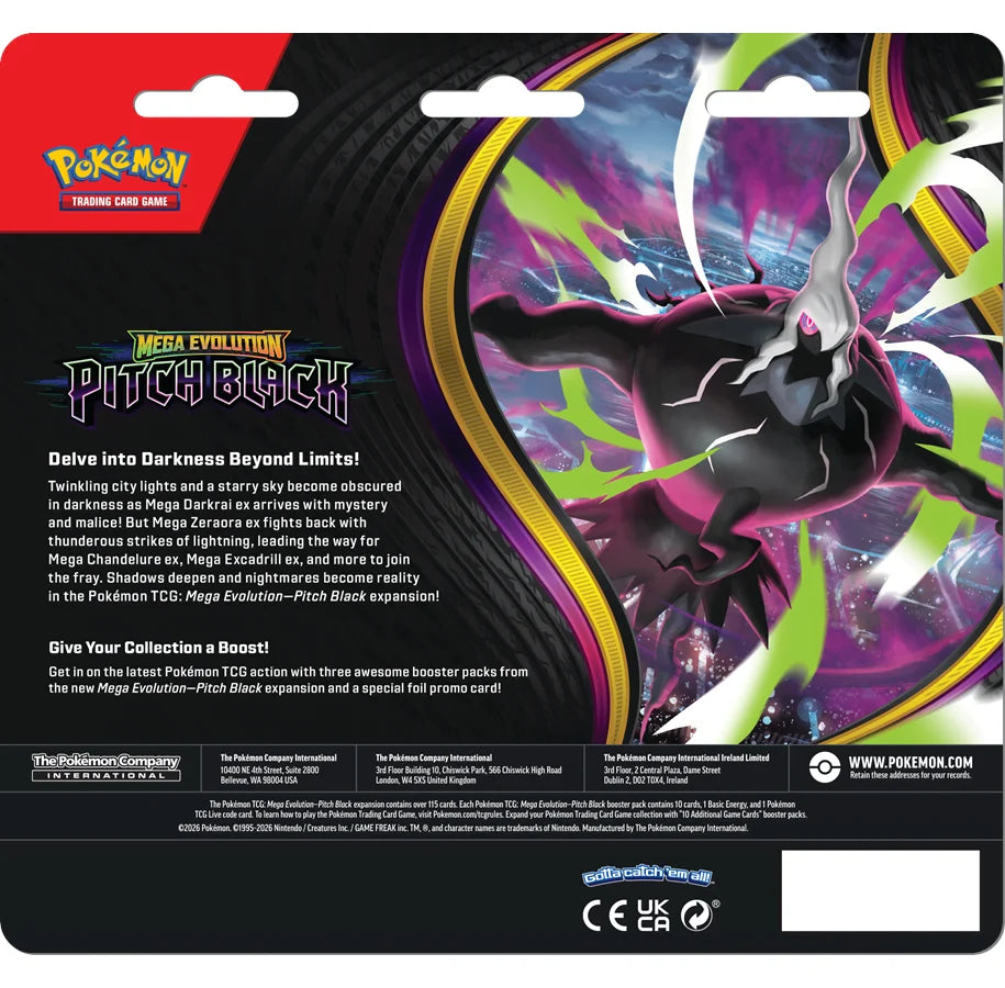 Pokémon TCG: Mega Evolutions ME05 Pitch Black - 3-booster blister indehold