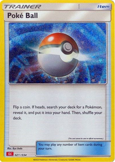 Poké Ball 021/034 Trainer-kort fra Pokémon TCG Classic Venusaur Deck, med artwork af en klassisk Poké Ball svævende i lys, klar til at fange en Pokémon