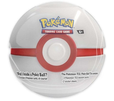 Pokémon TCG Premier Ball Tin 2025 med 3 boosterpakker og mønt.