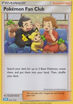 Pokémon TCG Classic-trænerkort Pokémon Fan Club 024/034 fra Blastoise Deck med retroillustration af glade fans og to Pokémon, samt engelske tekster.