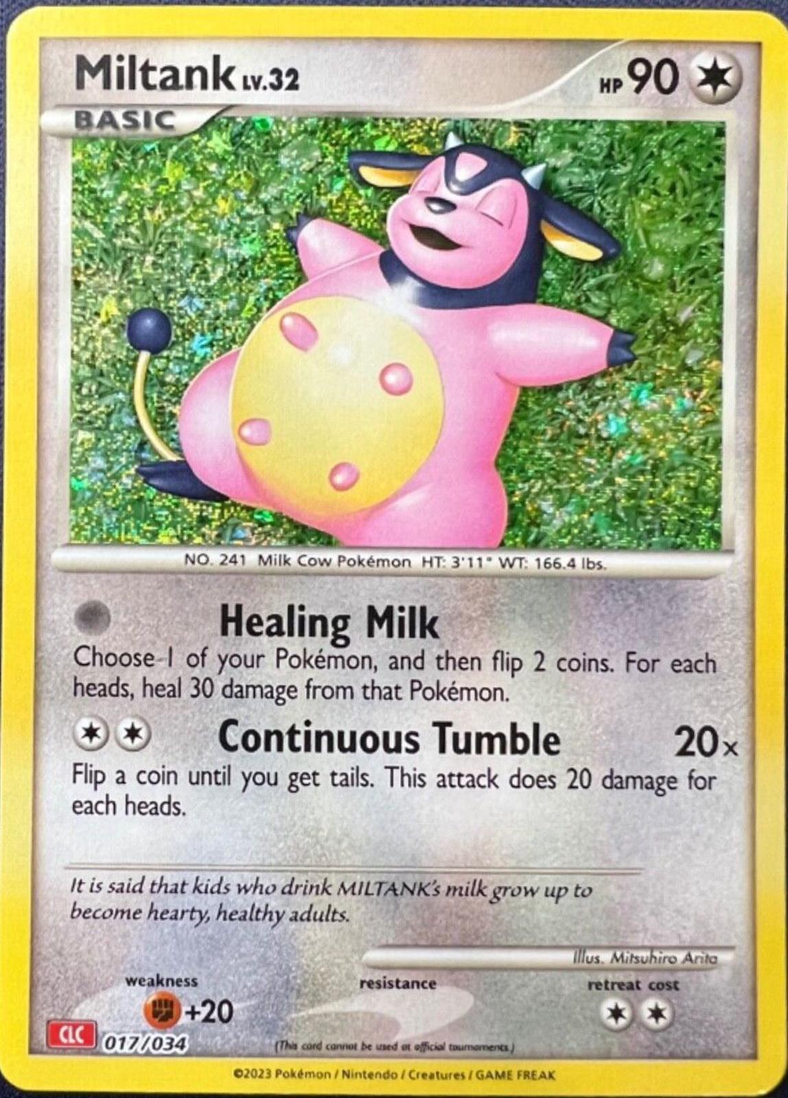 Pokémon TCG Classic-kort af Miltank 017/034 fra Charizard Deck med retroillustration af Miltank i landligt miljø, klar til kamp med sin karakteristiske styrke og helende evner.