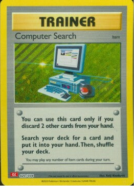 Pokémon Computer search 020/034 Trainer-kort fra Pokémon TCG Classic Charizard Deck, med illustration af en mekanisk gribearm, der rækker ud mod en Poké Ball.