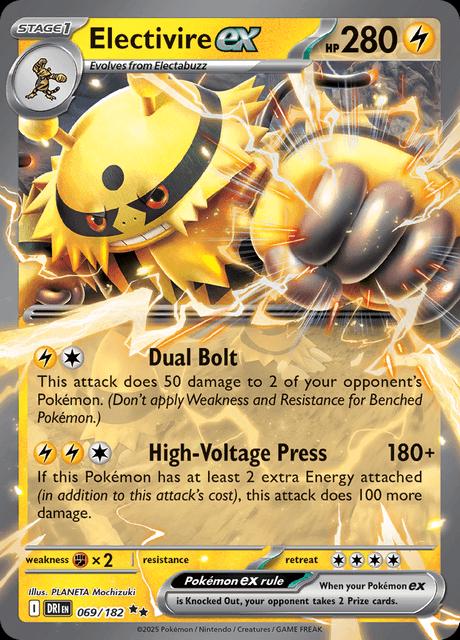 Electivire ex er et Double Rare / Super Rare ex kort fra Pokemon SV10 Destined Rivals serien og har nummer 069/182.