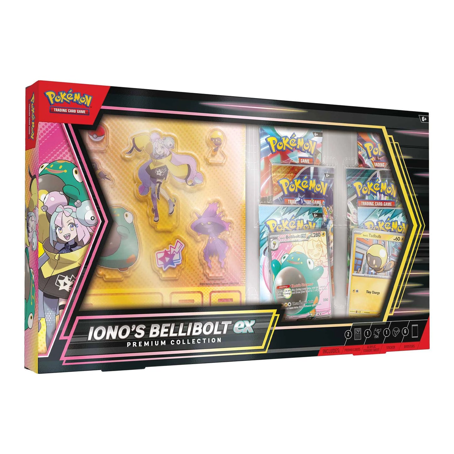 Pokémon Iono's Bellibolt ex Premium Collection med specielle kort og tilbehør – en must-have for samlere og spillere.