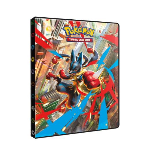 Pokémon Mega Evolution 01 – 9-Pocket Portfolio med Mega Lucario på forsiden og Mega Kangaskhan på bagsiden, designet til opbevaring af op til 252 Pokémon TCG-kort.