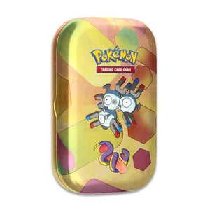 Pokémon Scarlet & Violet: 151 Mini Tin med Magneton motiv indeholder 2 booster-pakker, metallic mønt og kunstkort – perfekt til samlere og TCG-fans.