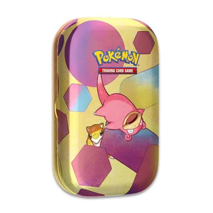 Pokémon Scarlet & Violet: 151 Mini Tin med Slowpoke motiv indeholder 2 booster-pakker, metallic mønt og kunstkort – perfekt til samlere og TCG-fans.