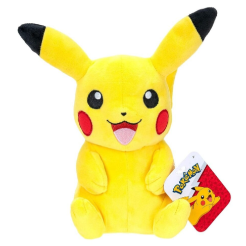 Pikachu plyslegetøj på 20 cm – gul Pokémon-figur med store øjne og røde kinder, siddende og klar til kram.