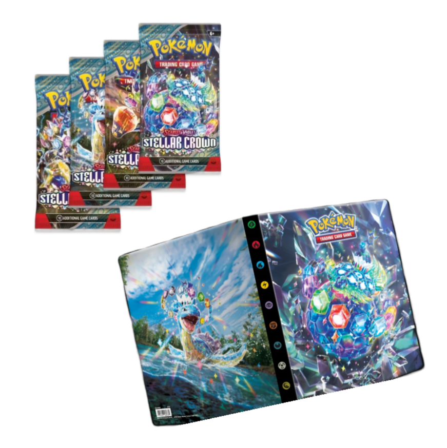 Pokemon SV07 Stellar Crown - 4 Booster-pakker + Mappe