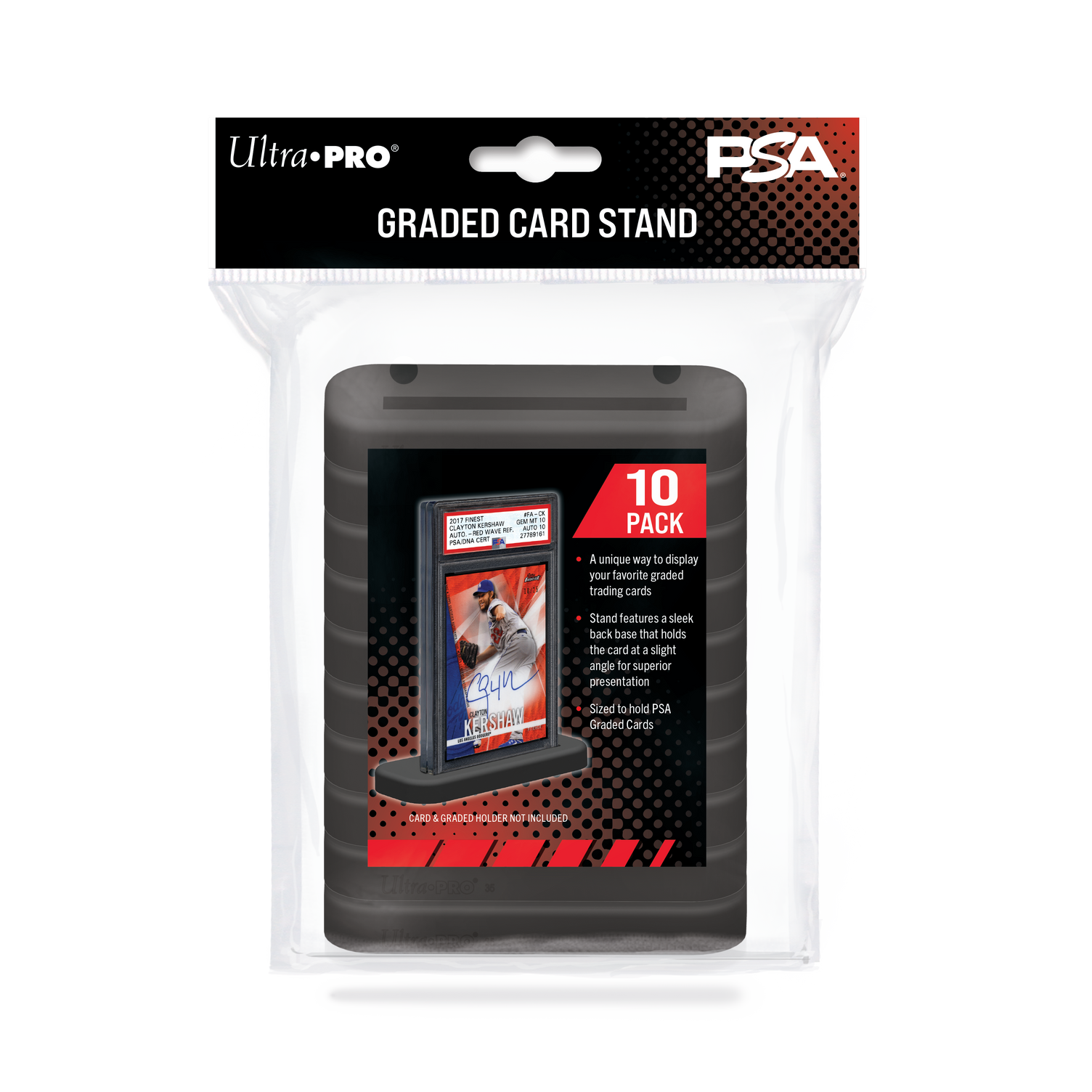 PSA Graded Card Stand i 10‑pack, robuste standere til sikker og elegant fremvisning af PSA‑graderede samlekort.