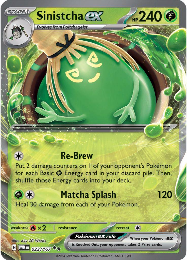 Sinistcha ex er et Double Rare kort fra Pokemon SV06 Twilight Masquerade serien. Kortet har nummer 023/167.