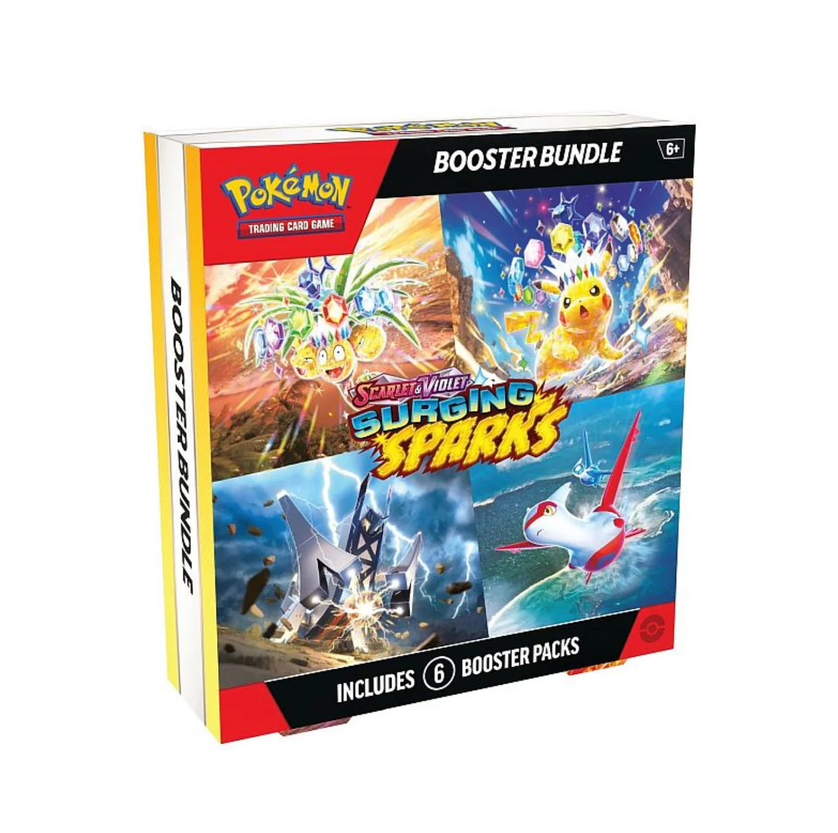 Denne bundle indeholder 6 booster‑pakker fyldt med elektrificerende nye kort, kraftfulde Pokémon og spændende trænerkort fra Surging