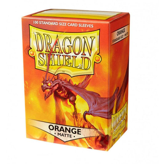 Æske med Dragon Shield Standard Sleeves i Matte Orange – 100 sleeves til stilfuld, robust kortbeskyttelse med levende orange finish.