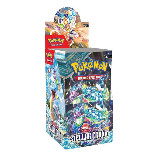 Stellar Crown Half Booster Box med 18 booster‑pakker.