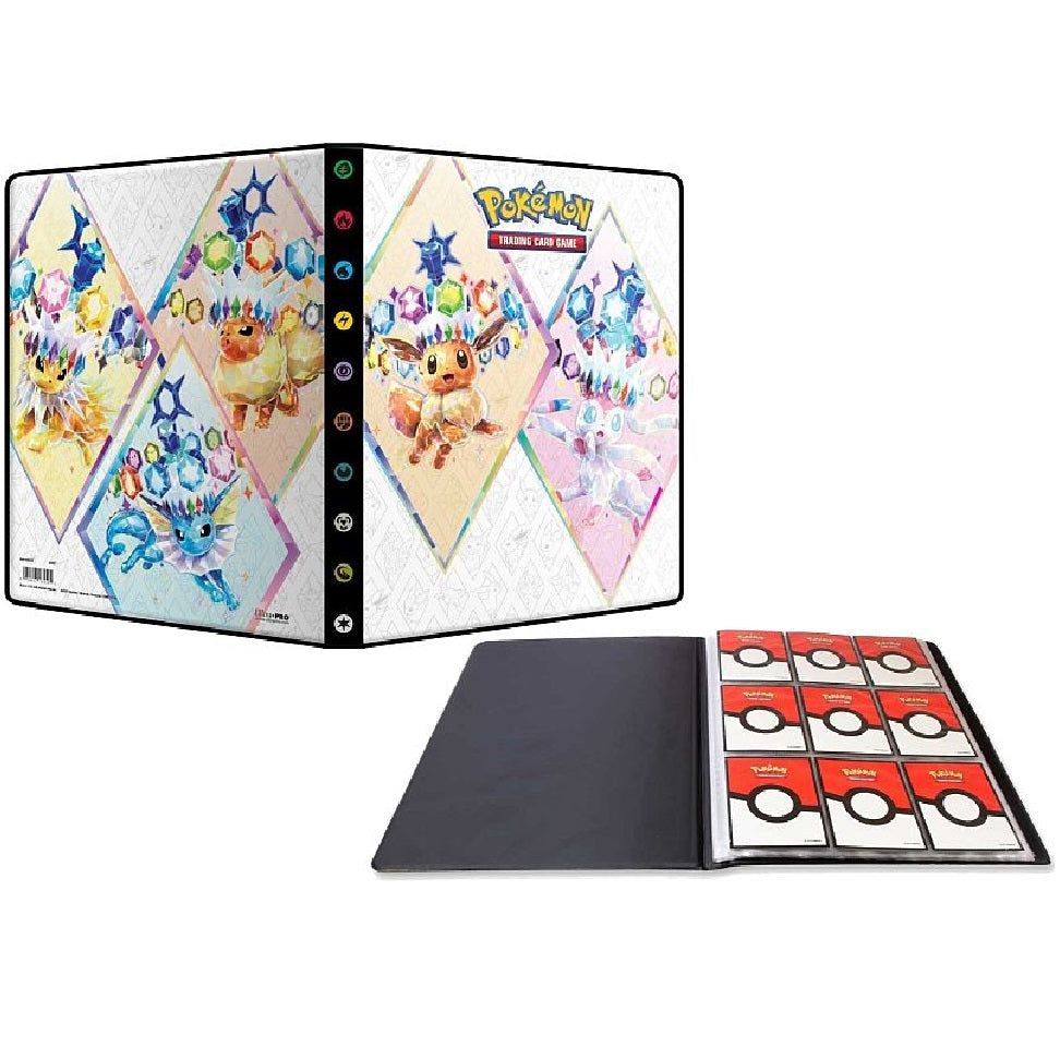 Pokémon Prismatic Evolutions 9-lommer mappe – elegant kortmappe med ni lommer, ideel til sikker opbevaring af dine Pokémon-kort.