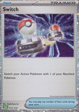 Switch 029/034 Trainer-kort fra Pokémon TCG Classic Venusaur Deck, med grafik af to Poké Balls i bevægelse, der symboliserer udskiftning af Pokémon.