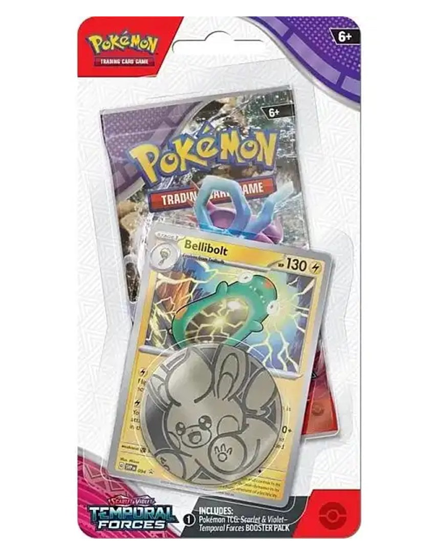 Pokémon Scarlet & Violet – Temporal Forces Checklane Blister Bellibolt med boosterpakke og eksklusivt promokort.